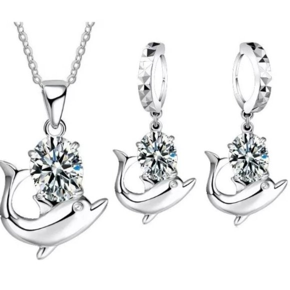 🌟 Dolphins 925 Sterling Silver Bundle Necklace With Earrings